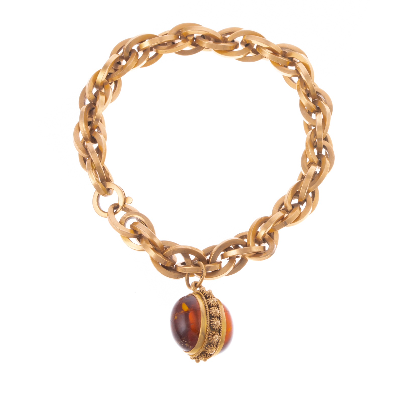 Appraisal: AN K OVAL LINK BRACELET WITH CITRINE PENDANT K yellow