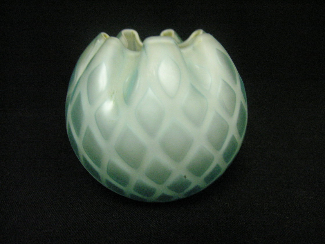 Appraisal: BLUE DIAMOND QUILTED ART GLASS ROSEBOWL WITH Diameter