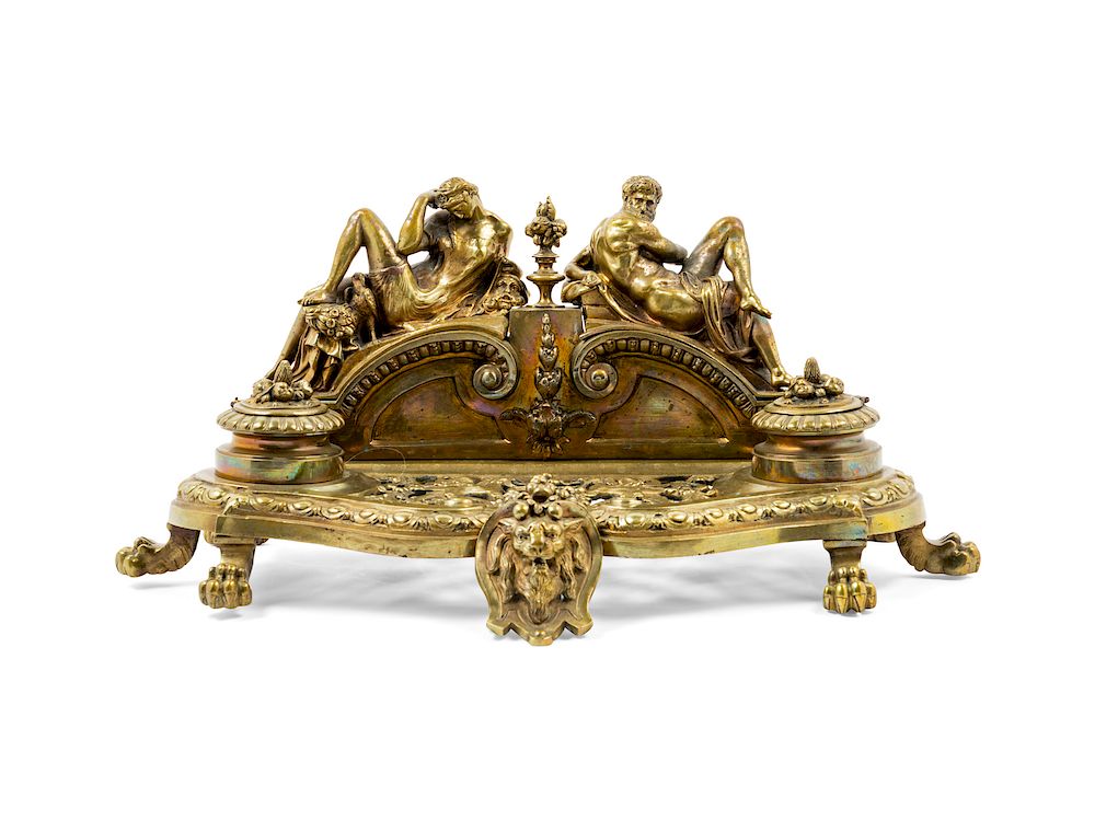 Appraisal: A Continental Gilt Bronze Encrier A Continental Gilt Bronze Encrier