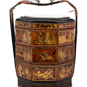 Appraisal: A Chinese Gilt and Lacquer Tiered Basket Late th to