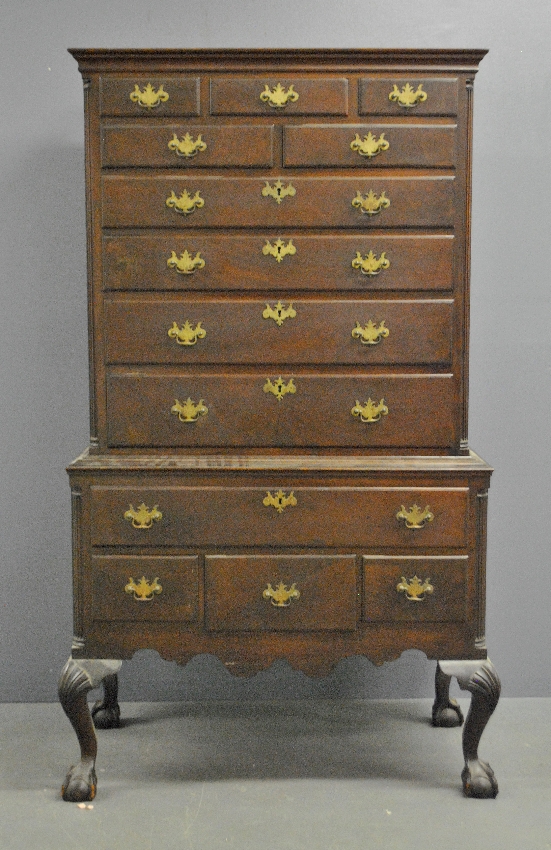 Appraisal: - Philadelphia Chippendale mahogany highboy with fluted quarter columns and