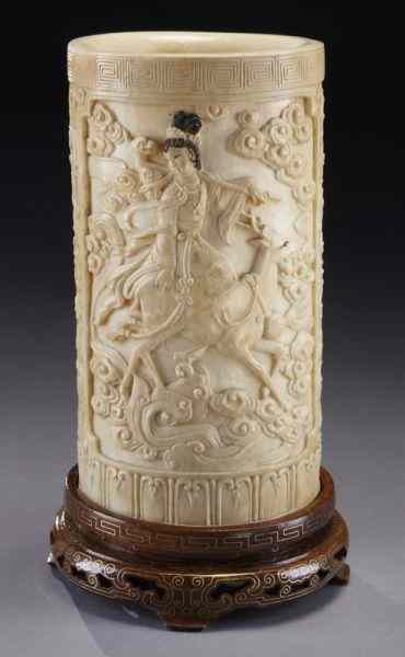 Appraisal: Chinese carved ivory brush pot International buyers should note that