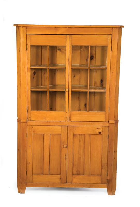 Appraisal: CORNER CUPBOARD Pine with two eight panel glazed doors over