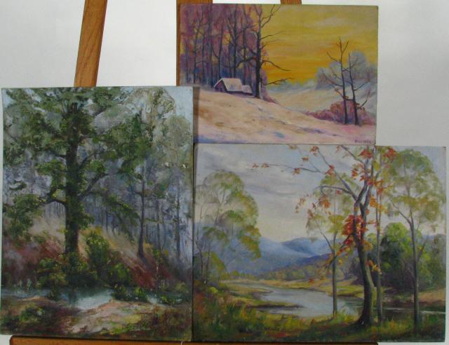 Appraisal: Mae Dilliner Lowes IN - Three Oil on Board Landscapes