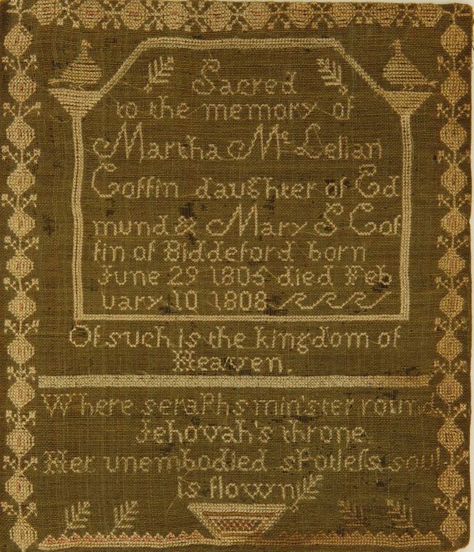 Appraisal: UNFRAMED ANTIQUE AMERICAN SAMPLER Maine th CenturyInscribed Sacred to the