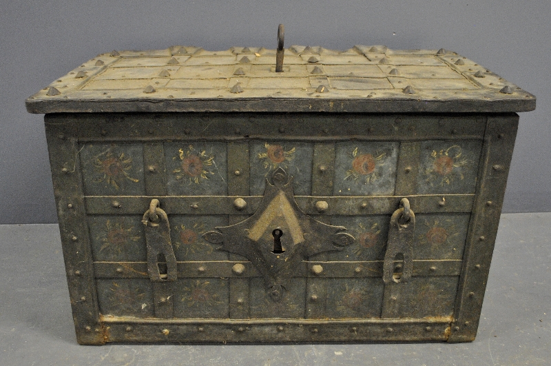 Appraisal: - German metal storage box th c with intricate locking