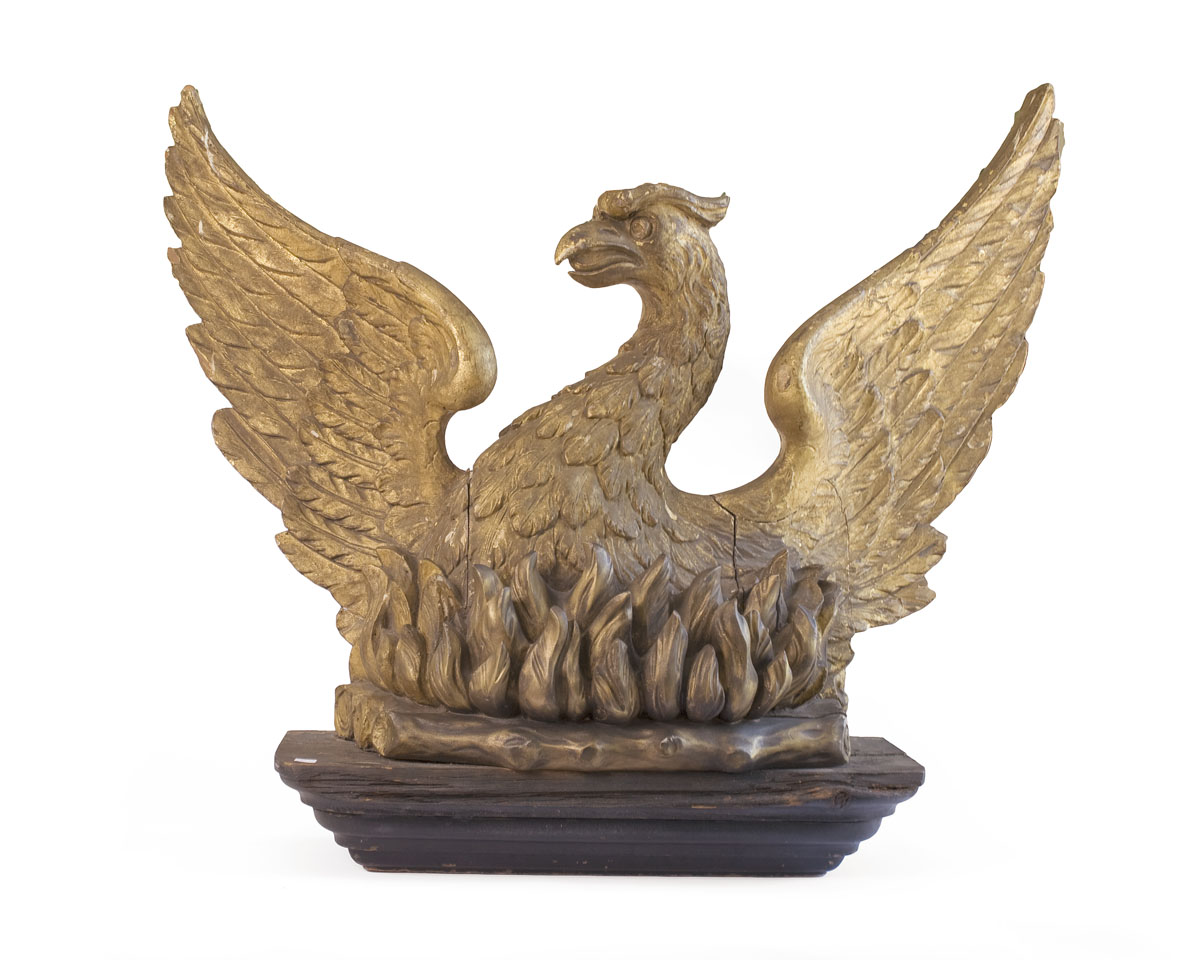 Appraisal: AMERICAN CARVED AND GILT WOOD PHOENIX RISING Carved as a