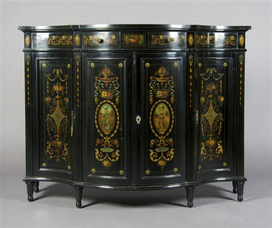 Appraisal: An Adam Style Ebonized Console Cabinet Height x width x