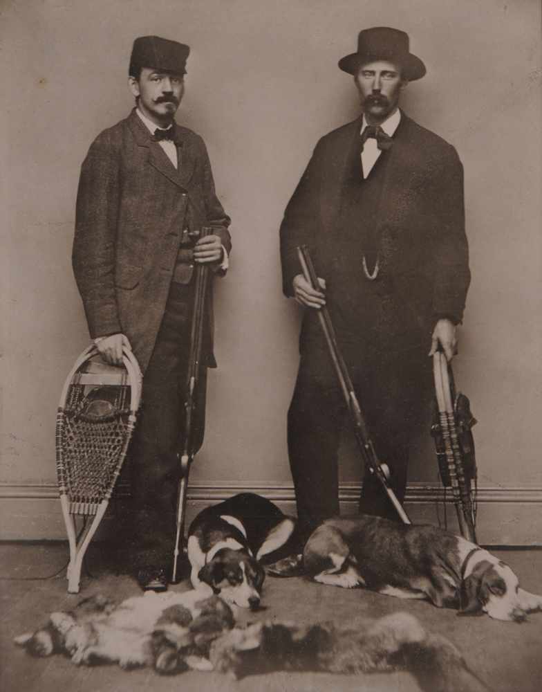 Appraisal: WYATT BRATTLEBORO VT C TWO HUNTERS WITH THEIR DOGS Toned