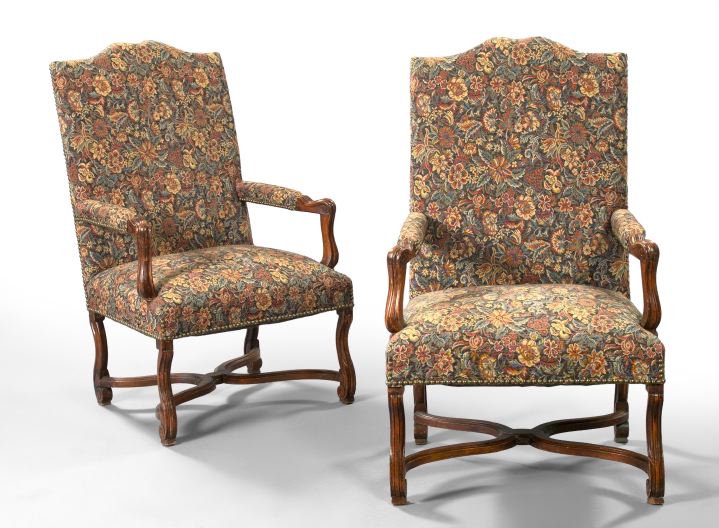 Appraisal: Pair of Provincial Louis XV-Style Fruitwood Fauteuils each back with