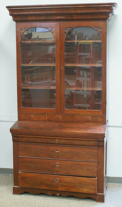 Appraisal: Mahogany Federal secretary desk double glass doors over a foldover