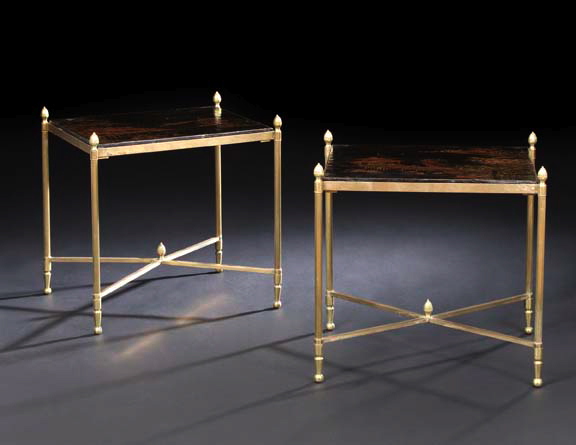 Appraisal: Pair of Louis XVI-Style Lacquered and Gilt-Brass Occasional Tables early