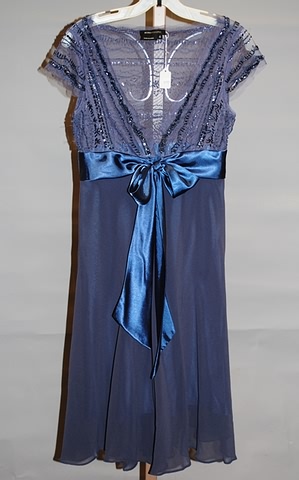 Appraisal: Blue sheer mesh bodice with blue beading cap sleeves silk-like