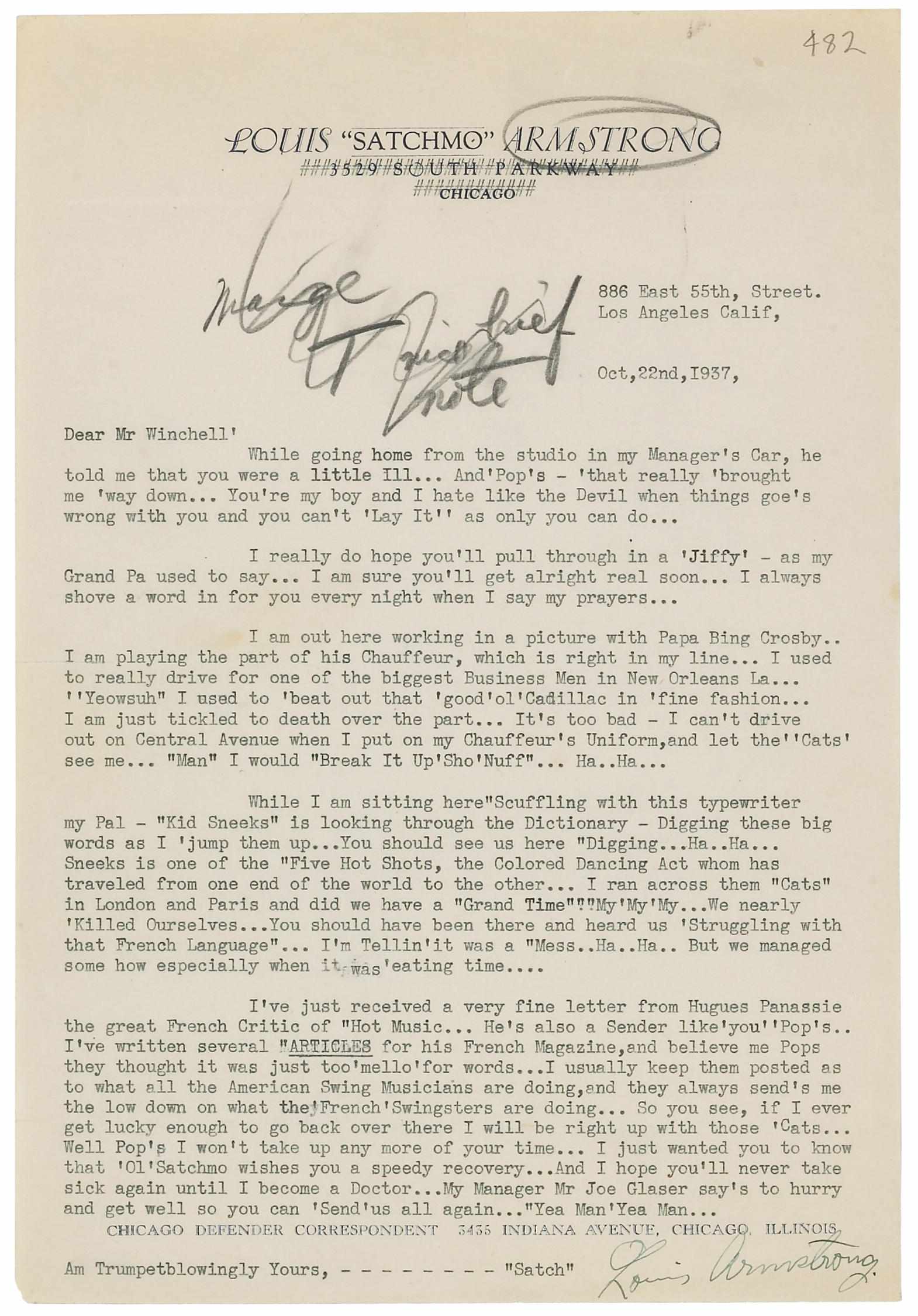 Appraisal: ARMSTRONG LOUIS - Typed Letter Signed ''Louis Armstrong'' p to