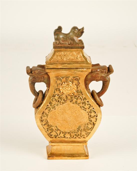 Appraisal: Chinese Archaic-style Vase of hardstone and gilt-washed metal overlay high