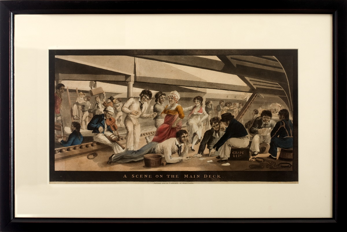 Appraisal: A SCENE ON THE MAIN DECK Handcolored aquatint published by