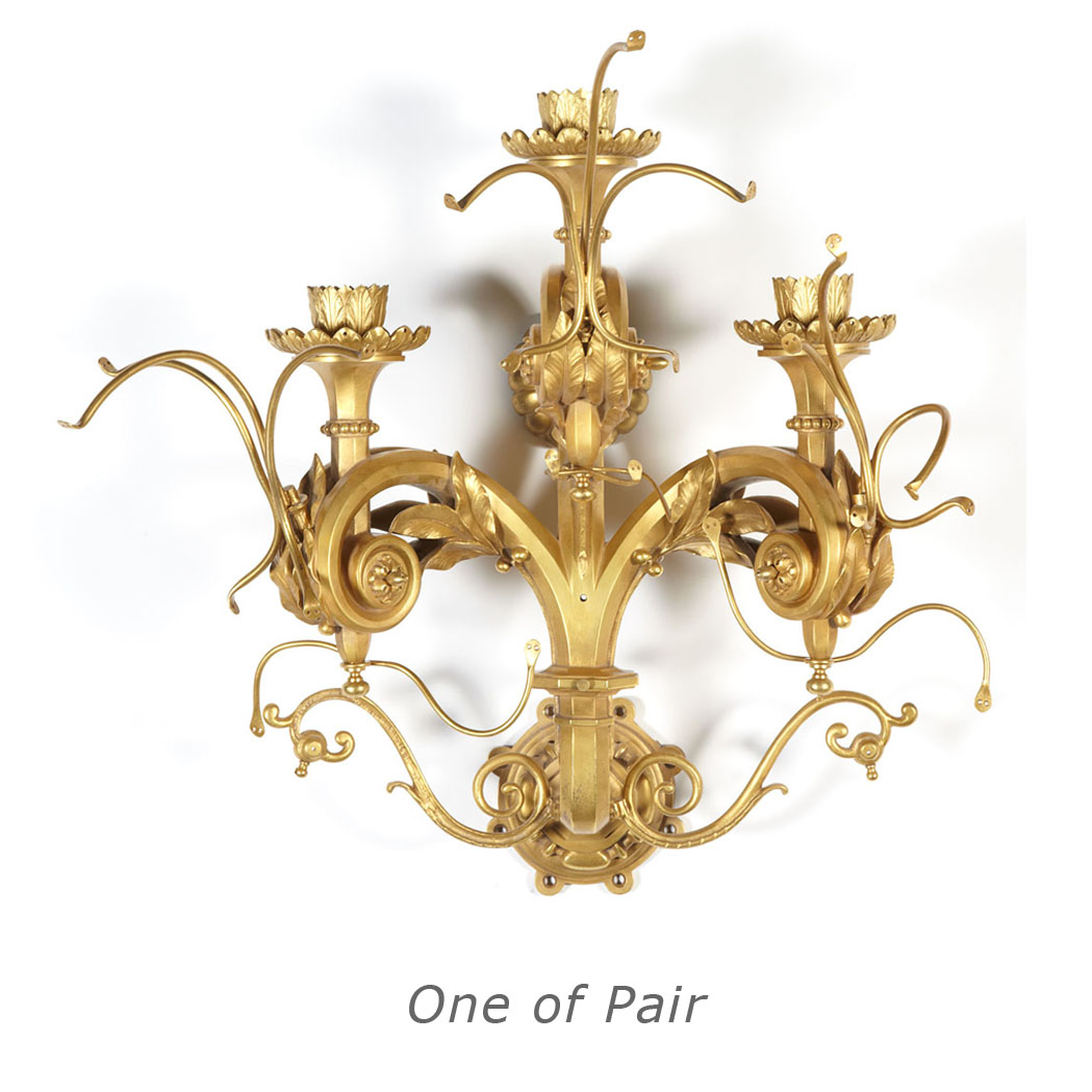 Appraisal: Pair of Empire Style Gilt-Metal Three-Light Sconces Second half of