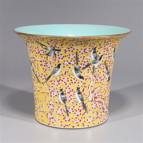 Appraisal: Chinese famille rose enameled porcelain planter with birds and cherry