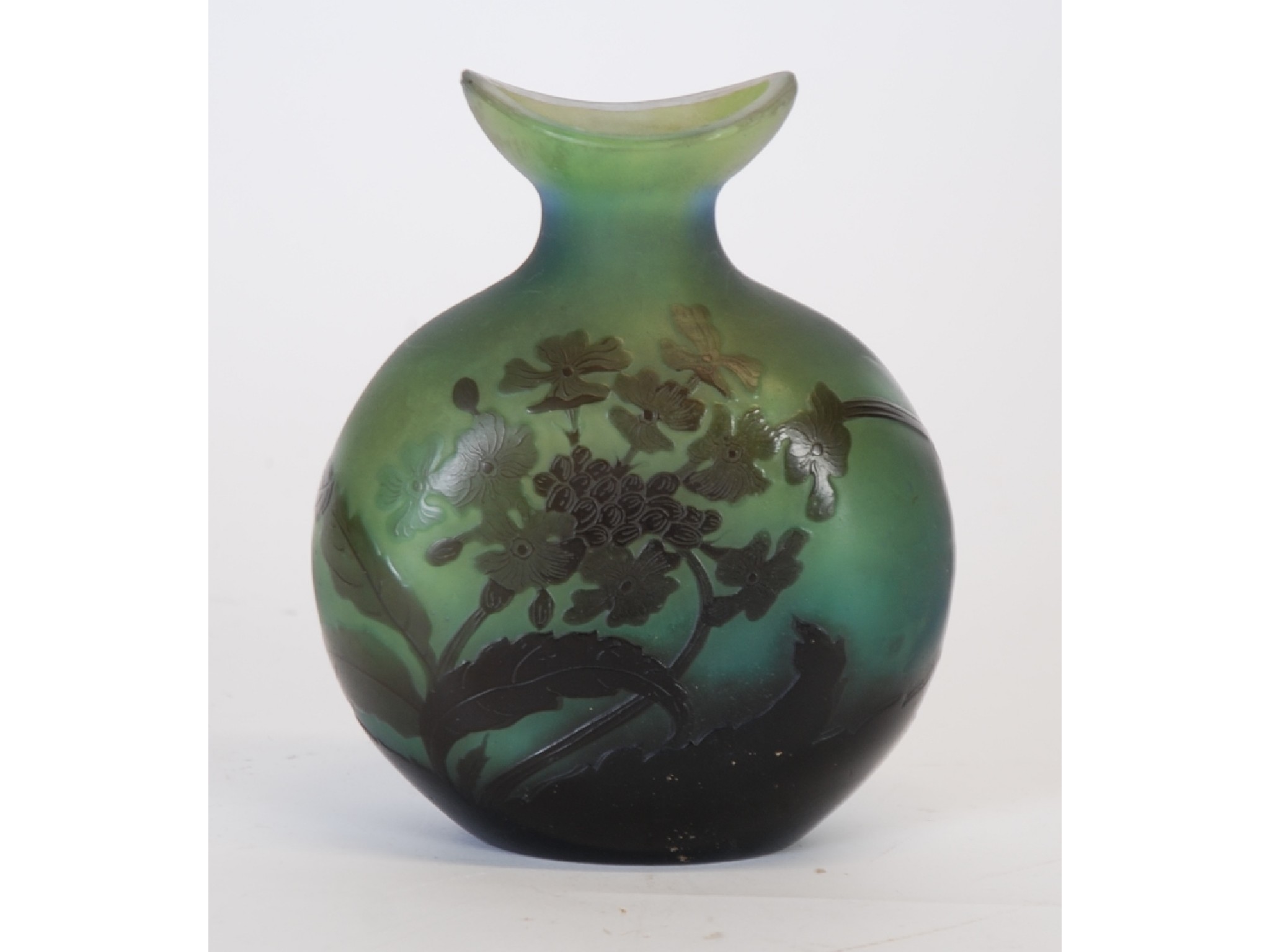 Appraisal: GALLE CAMEO GLASS VASE of flattened form with waisted neck