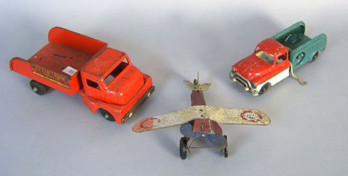 Appraisal: Three misc tin toys th c to include Strauss airplane