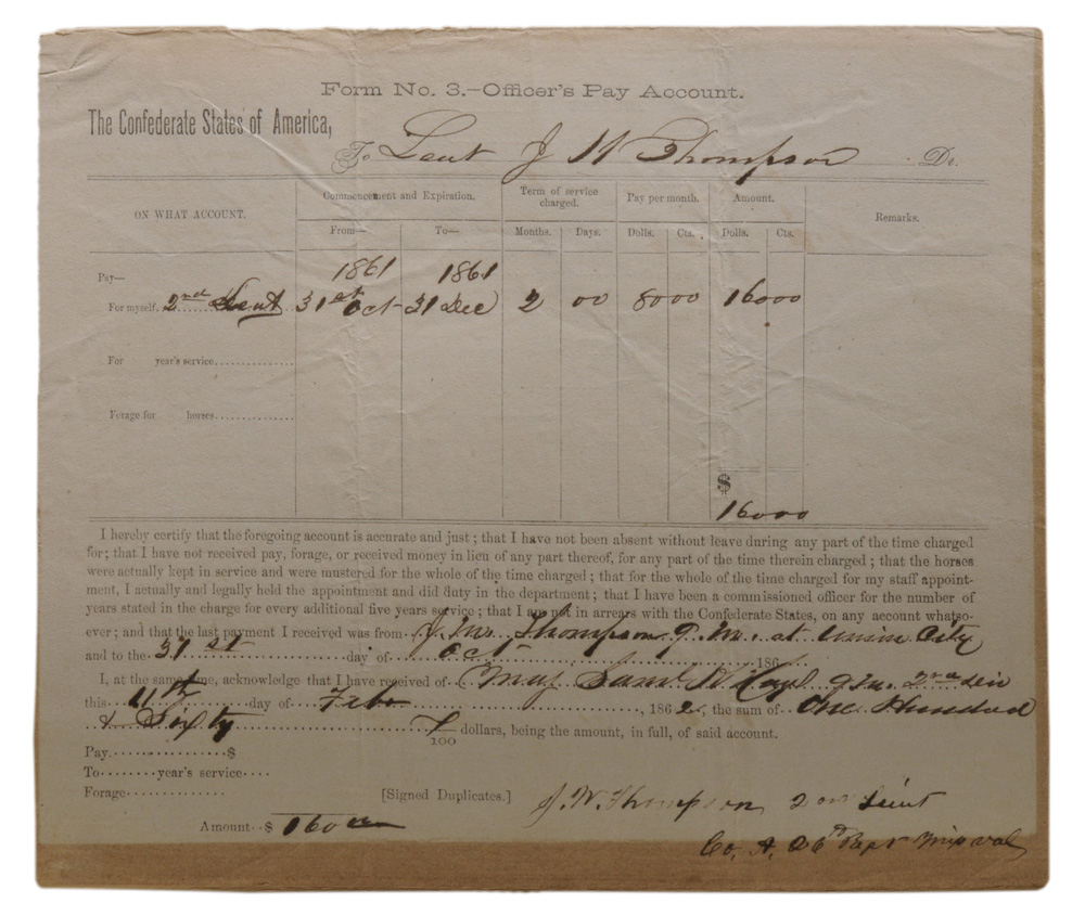 Appraisal: Civil War Confederate Archive mostly dated January-February partially printed and