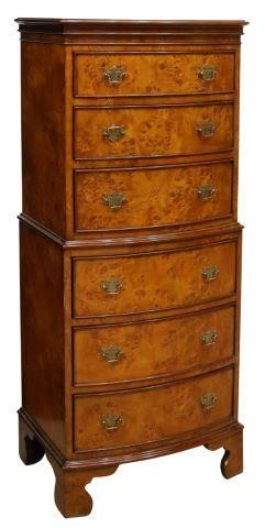 Appraisal: Georgian style burlwood chest of drawers late th c bowfront