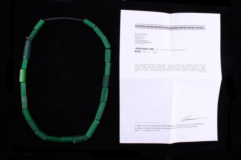 Appraisal: Rare Green Nueva Cadiz Trade Bead Necklace Offered in this