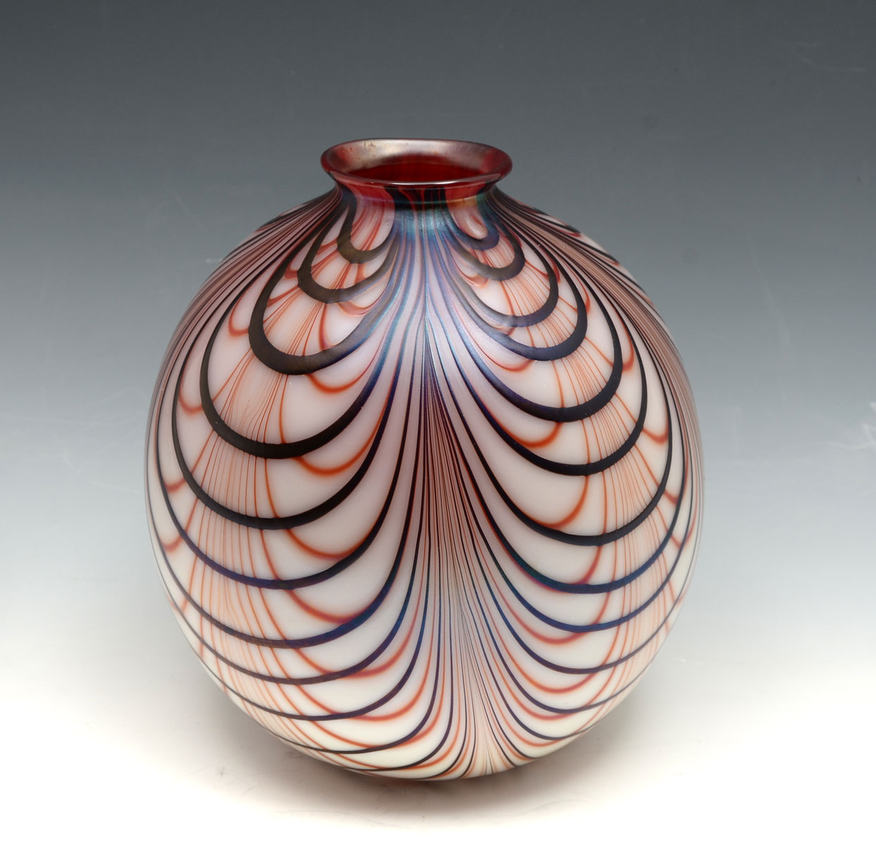 Appraisal: CHARLES LOTTON SIGNED ROUND VASE Round blown glass vase having