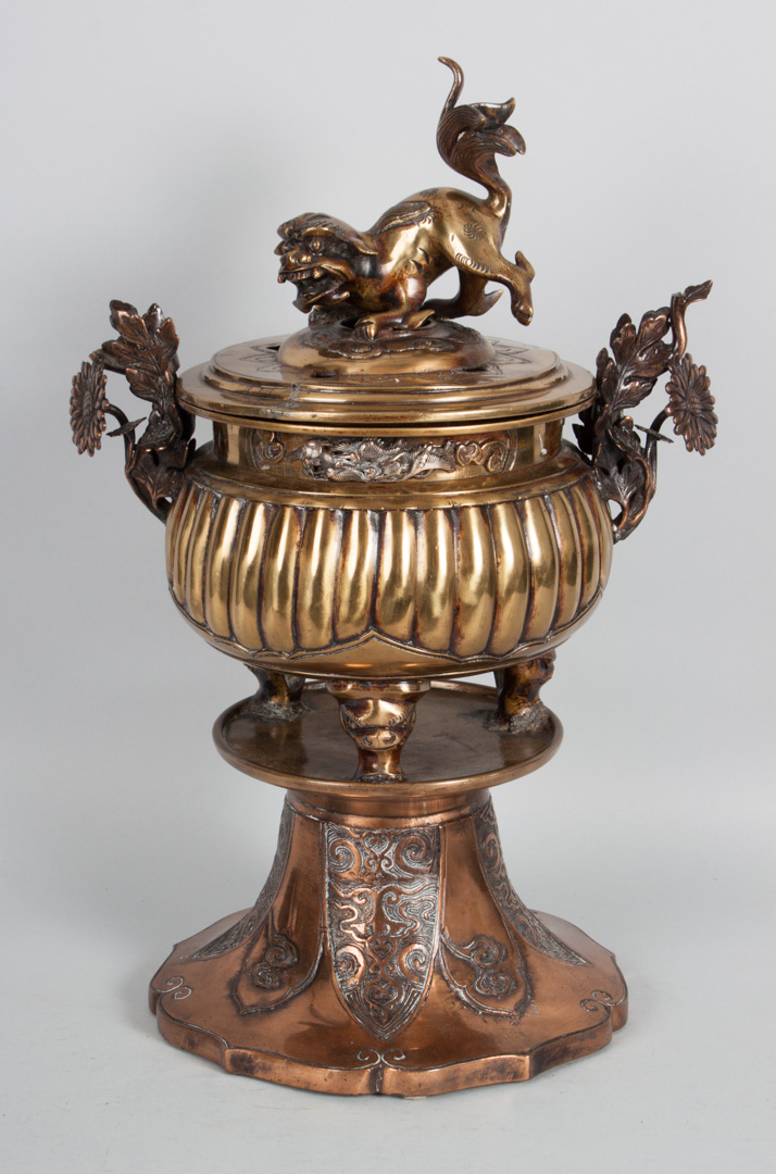 Appraisal: Chinese copper and brass censer late th century foo dog