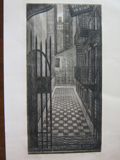 Appraisal: ARMIN LANDECK Two prints Alleyway engraving on cream wove paper