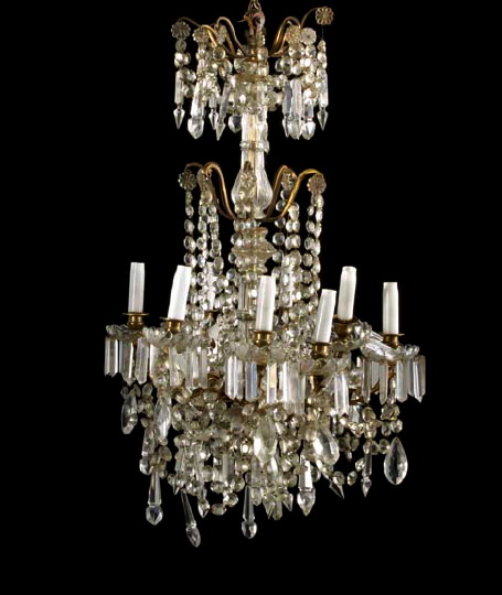 Appraisal: French Gilt-Brass and Cut Glass Nine-Light Chandelier second quarter th