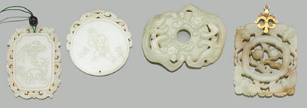 Appraisal: Eleven nephrite pendants th Century and Later Including three reticulated