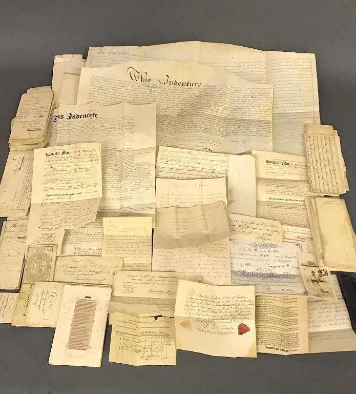 Appraisal: Grouping of Early Ephemera to Include Deeds Large collection of