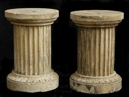 Appraisal: PAIR OF ENGRAVED TERRACOTTA PEDESTALS ATTRIBUTED TO DOULTON CO LAMBETH