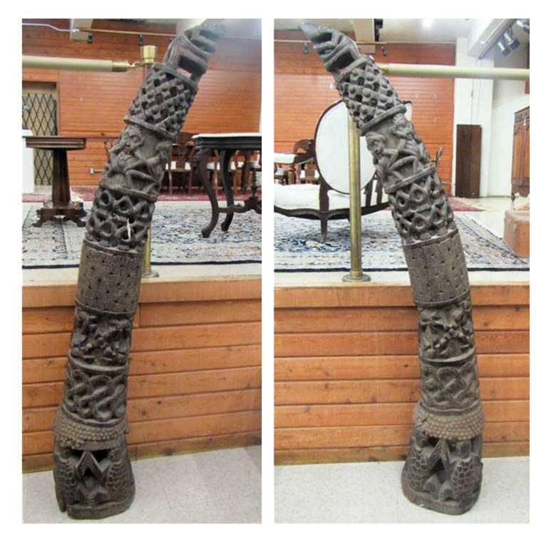 Appraisal: A PAIR OF AFRICAN TUSK-FORM WOOD SCULPTURES Congo Cameroon region