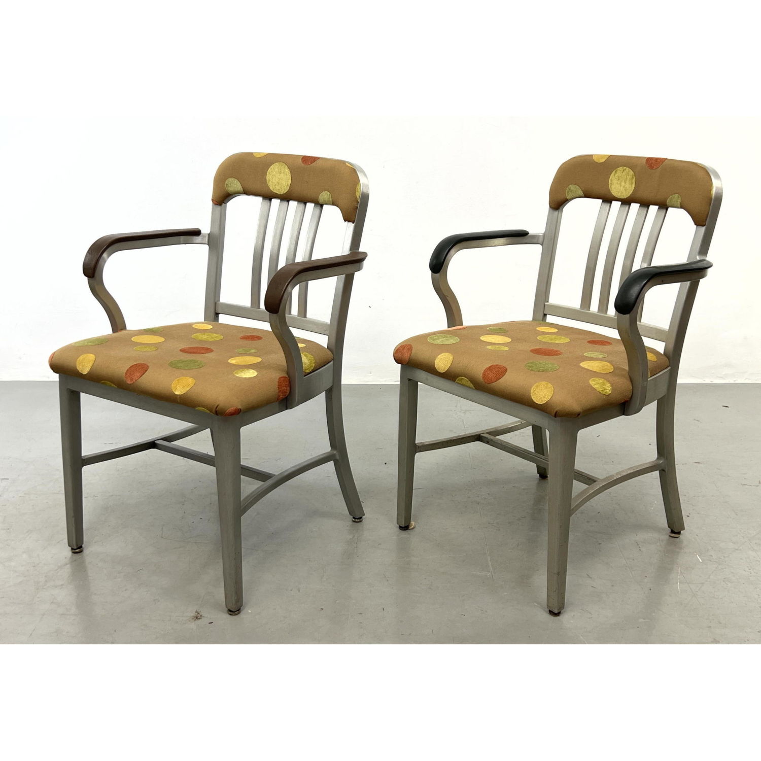 Appraisal: Pair GOOD FORM Aluminum Arm Chairs Dimensions H inches W