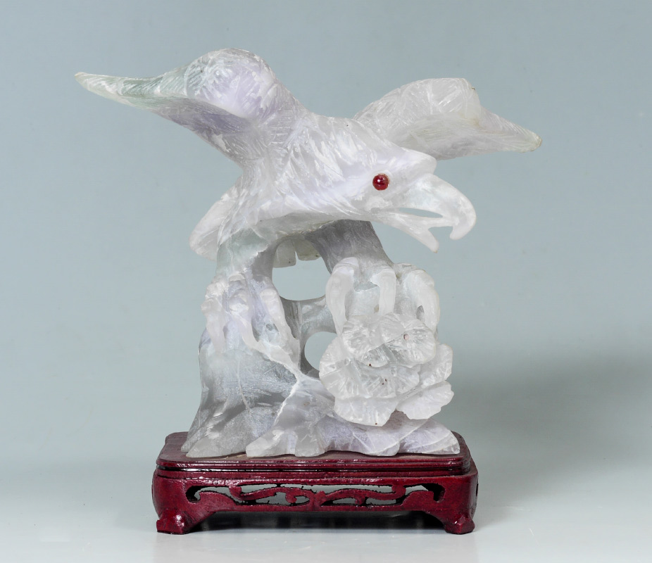 Appraisal: CHINESE CARVED QUARTZ EAGLE Carved figure of an eagle perched