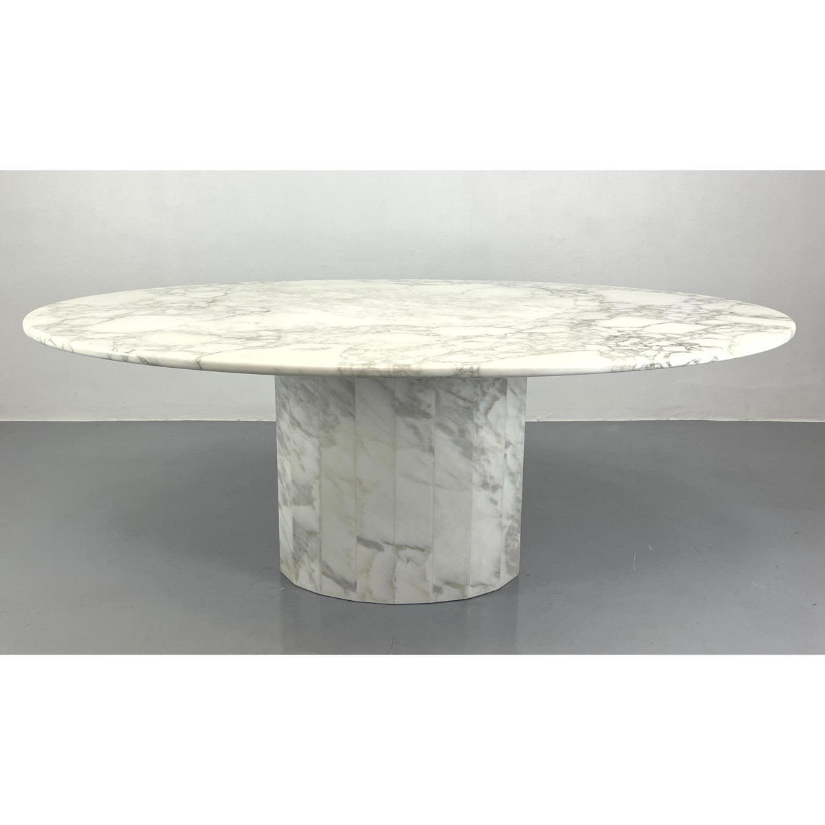 Appraisal: Italian style Marble Pedestal Dining Table Oval Marble Top on