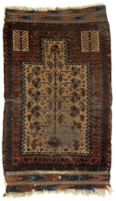 Appraisal: Beloush prayer rug ivory field central panel with central tree