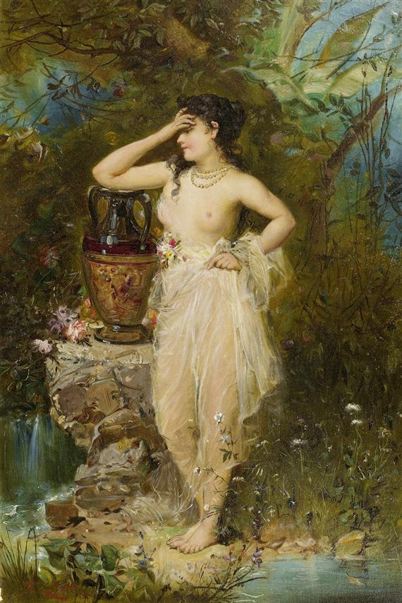 Appraisal: ZATZKA HANS Vienna Beauty bathing Oil on panel Signed lower