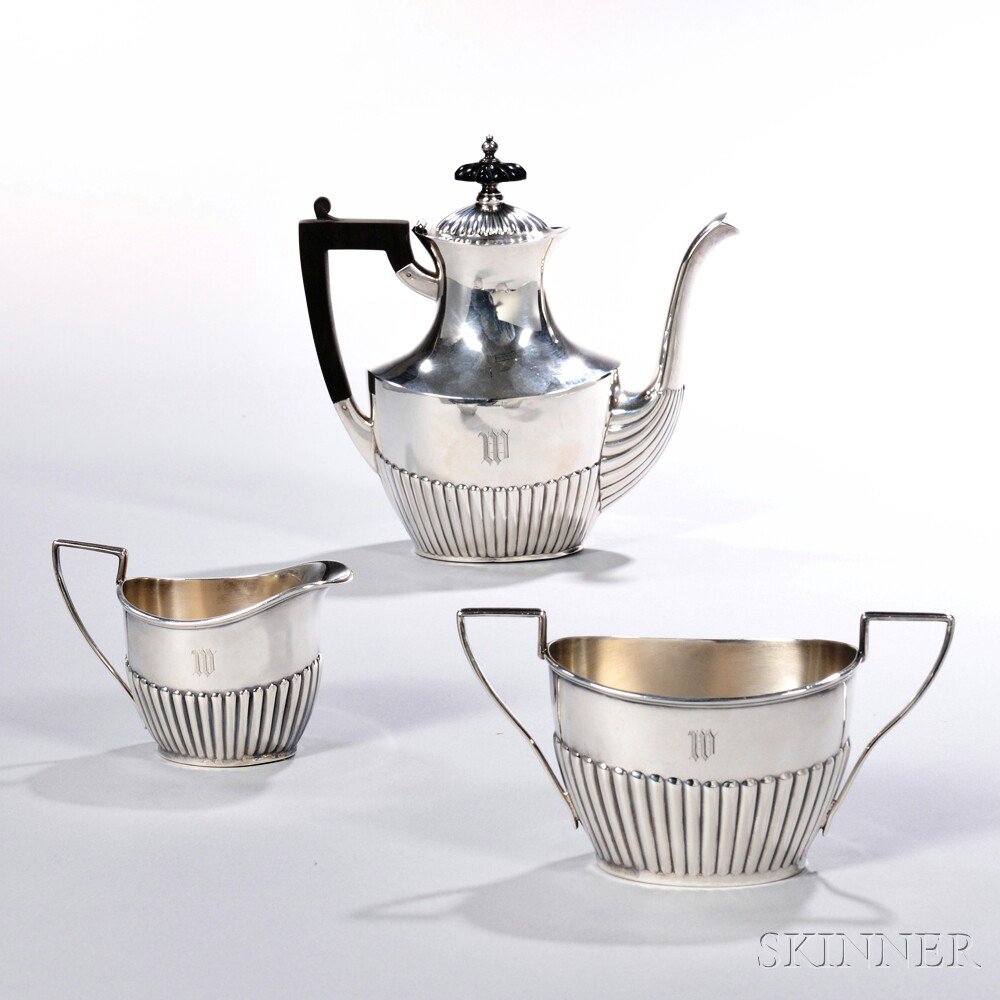 Appraisal: Three-piece Gorham Sterling Silver Tea Set stop-fluted teapot open sugar