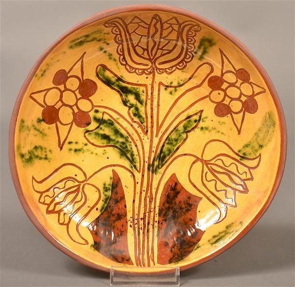 Appraisal: Breininger Pottery Sgrafitto Dec Plate Breininger Pottery Sgrafitto Decorated Plate