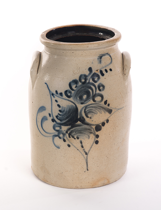 Appraisal: AMERICAN THREE-GALLON STONEWARE JAR WITH FREEHAND COBALT DECORATION Second half-