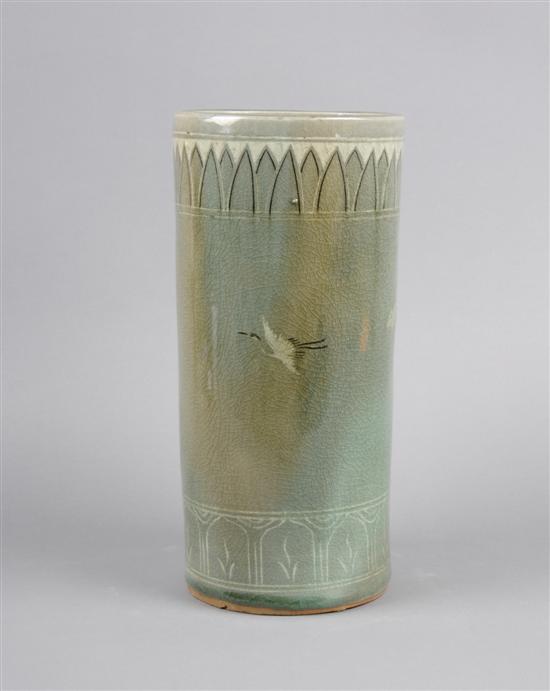 Appraisal: A Korean Celadon Glazed Cylindrical Vase Height inches