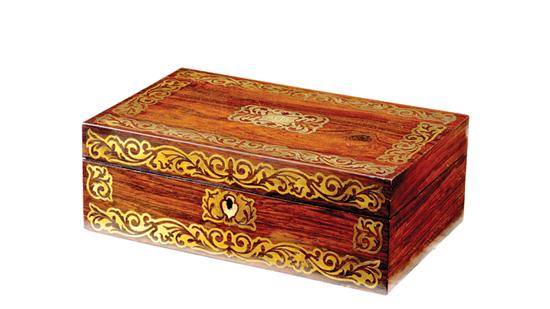 Appraisal: English rosewood and brass-inlaid dressing box late th early th