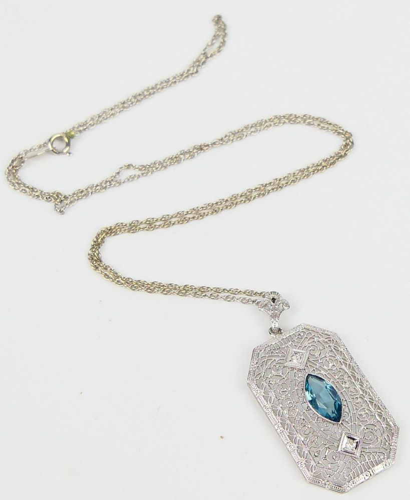 Appraisal: ORIGINAL DECO DIAMOND TOPAZ KT GOLD NECKLACE kt white gold