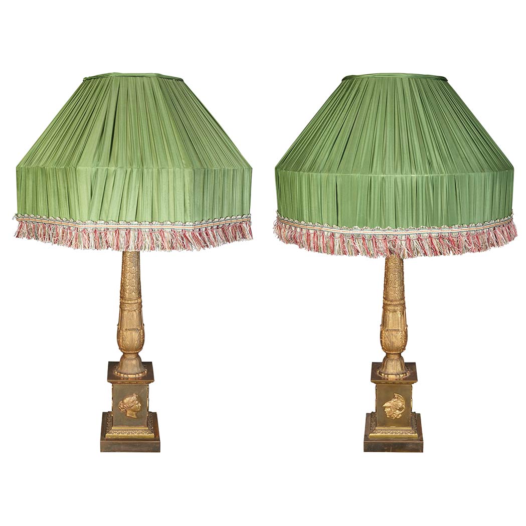 Appraisal: Pair of Empire Style Gilt and Patinated-Metal Lamps Each with