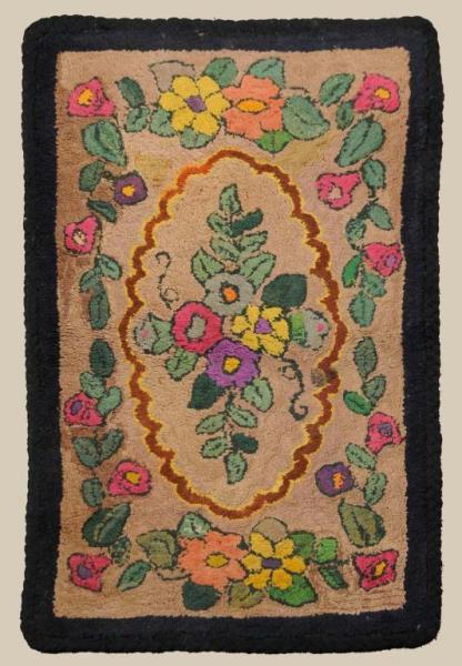 Appraisal: American Hooked Rug th Century Multi-color floral wreath decoration within