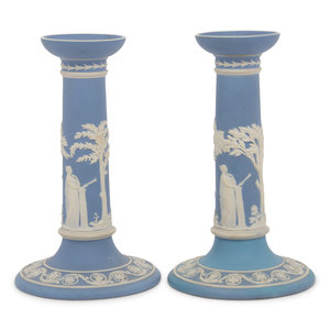 Appraisal: A Pair of Wedgwood Jasperware Candlesticks th Century each with