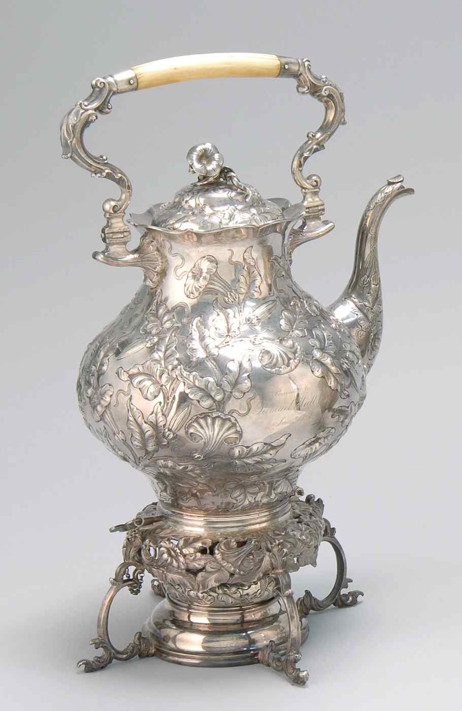 Appraisal: RARE AMERICAN COIN SILVER HOT WATER KETTLE ON STANDBy Jones